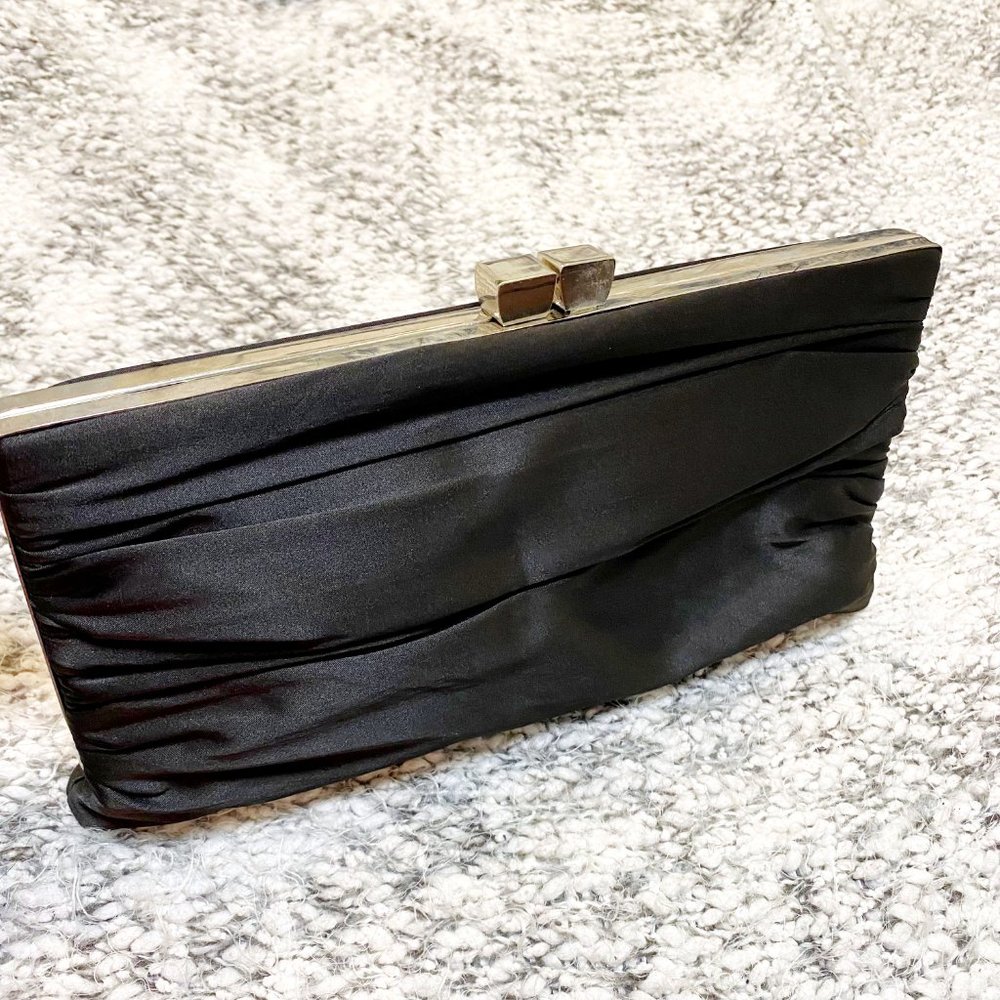 Lulu Townsend Classic Black Ruched Satin Clutch / Handbag